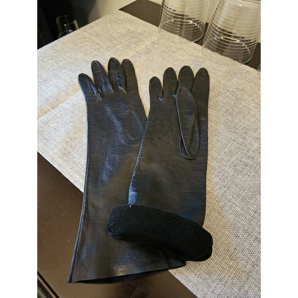Vintage Black Leather Unlined Gloves Size 6